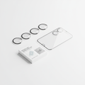 Tempered glass phone camera lens protector on white background